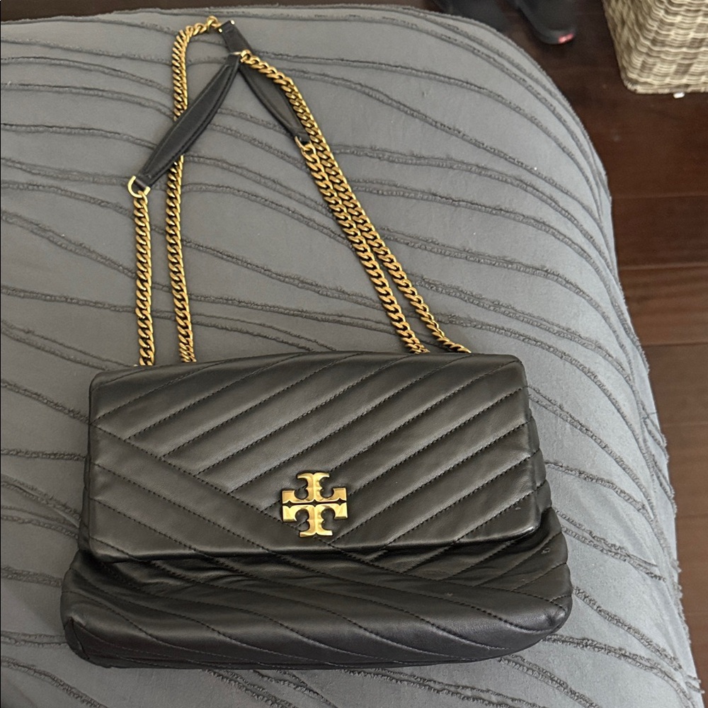 Tory Burch Black Quilted Crossbody Bag with Gold Chain